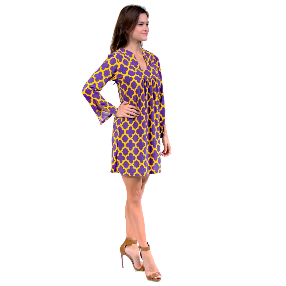 24&#47;7 Comfort Apparel Purple and Yellow Relaxed Fit Dress