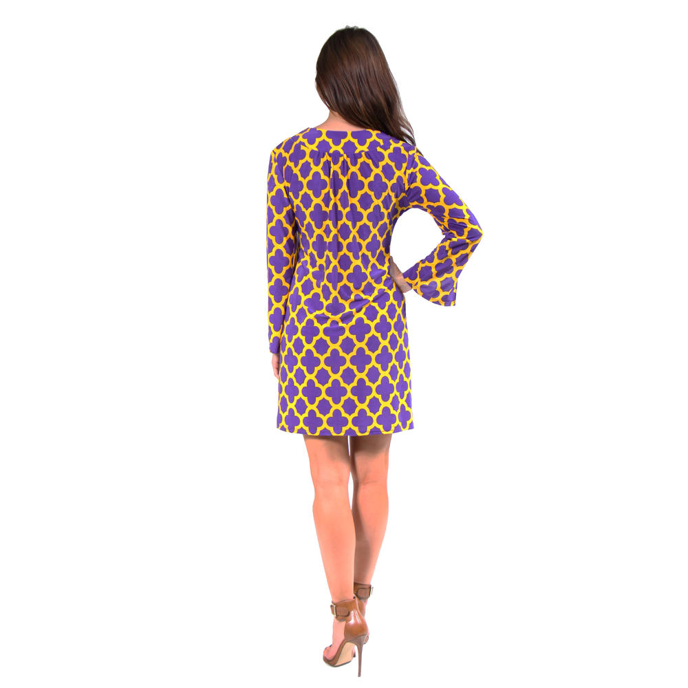 24&#47;7 Comfort Apparel Purple and Yellow Relaxed Fit Dress