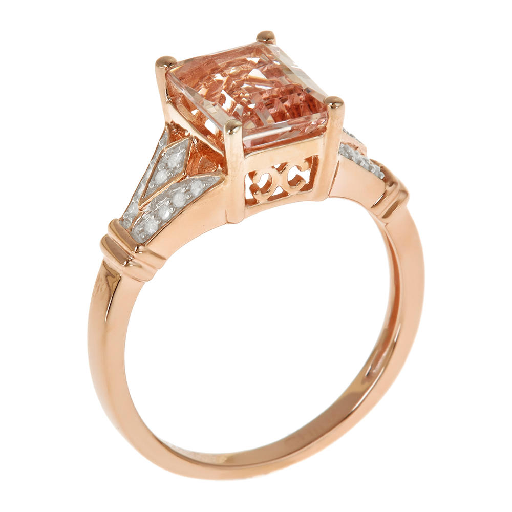 Rose plated sterling silver morganite and diamond ring