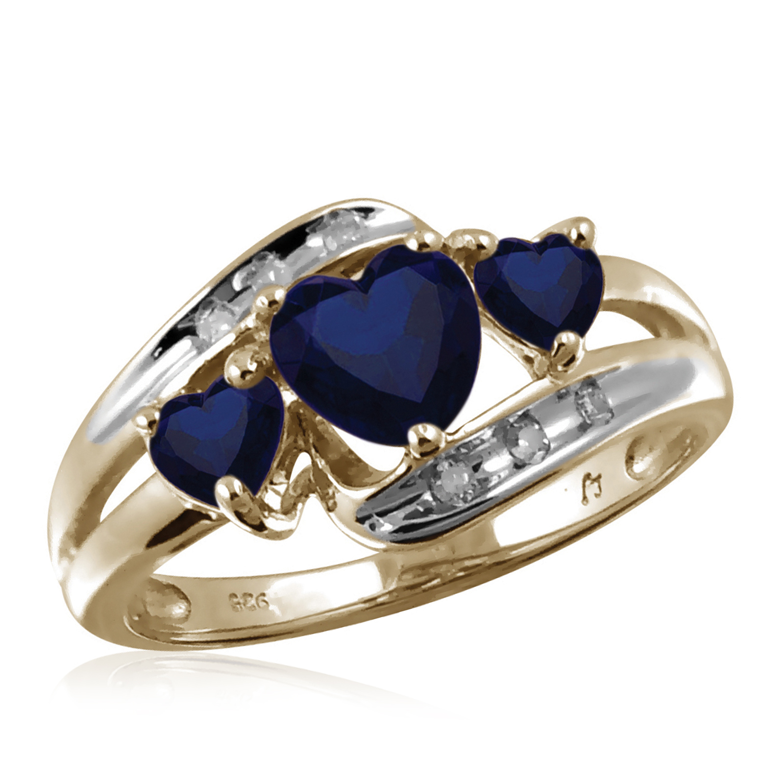 1.00 cttw Created Sapphire Gemstone & Accent White Diamond Ring In Gold Over Silver
