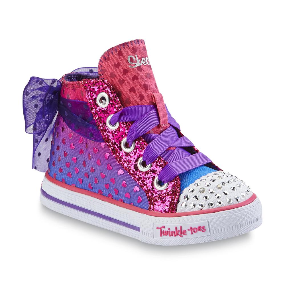 Skechers Toddler Girl's Twinkle Toes Shuffles - Pixie Bunch Pink/Purple Light-Up High-Top Sneaker