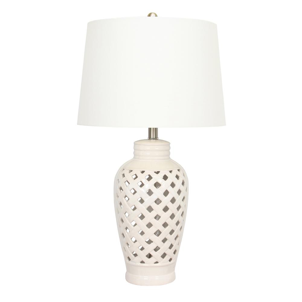 26 inch White Ceramic Table Lamp with Lattice Design