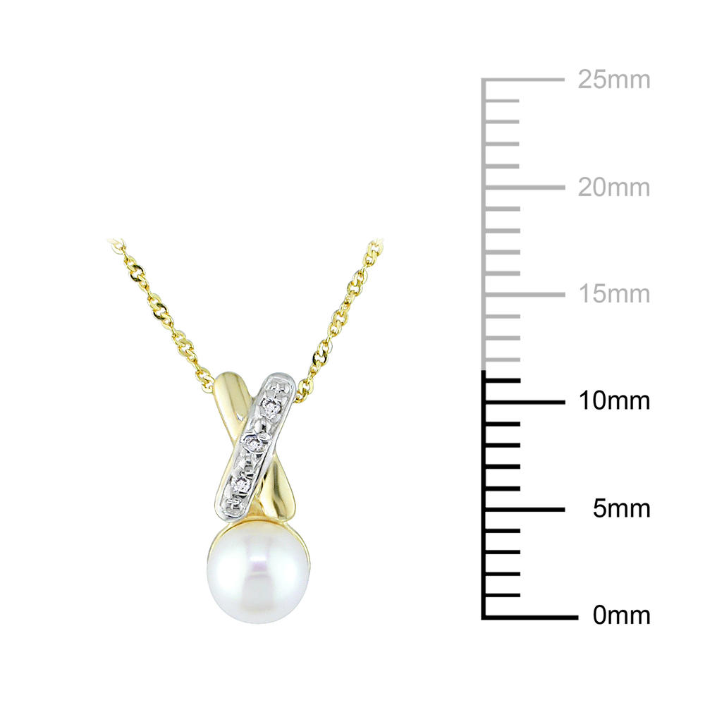 14k Yellow Gold 5.5-6 mm Freshwater White Pearl and 0.02 CTTW Pendant