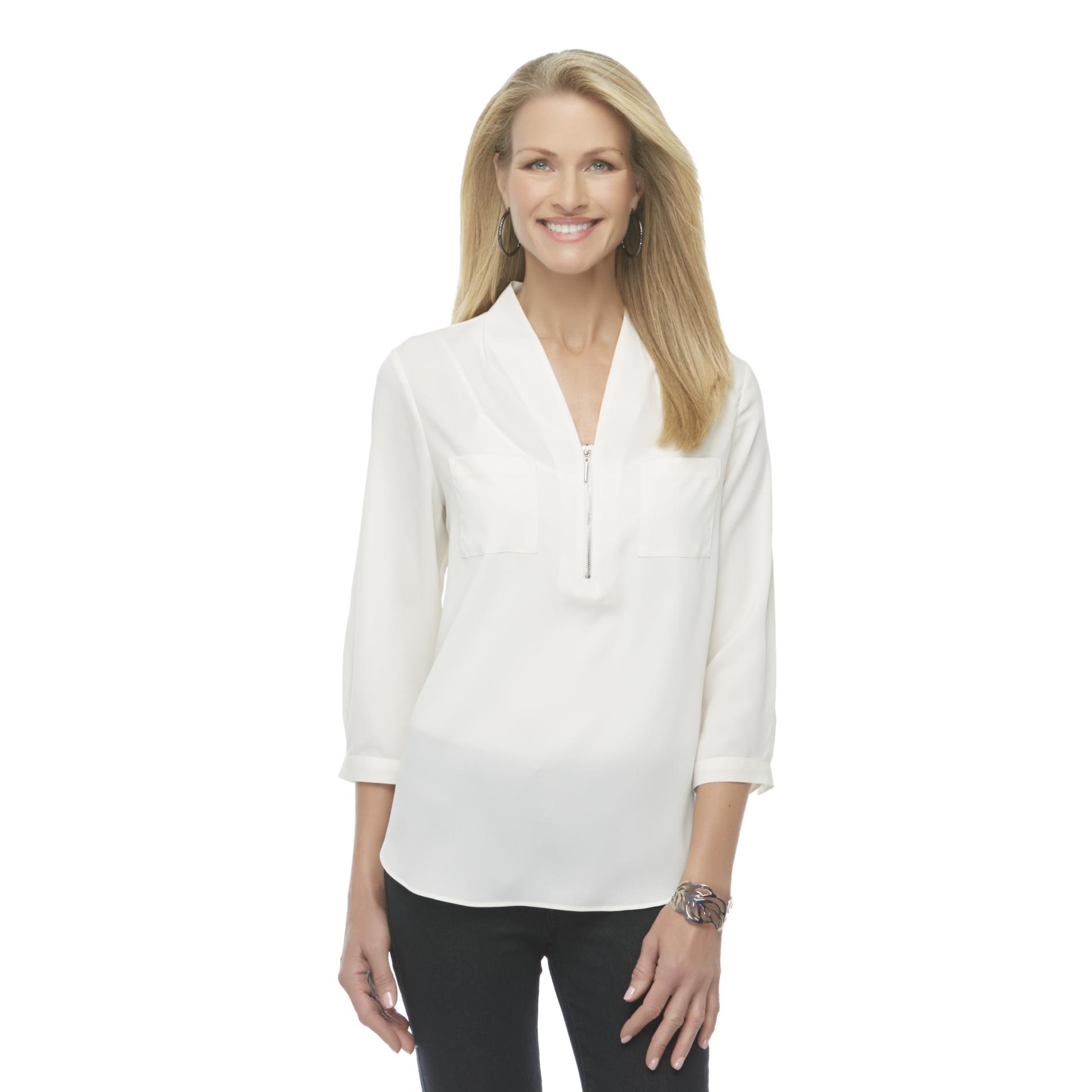 Jaclyn Smith Women #39 s Zip Front Blouse Clothing Shoes Jewelry Jaclyn Smith Women #39 s Zip Front Blouse Clothing Shoes Jewelry