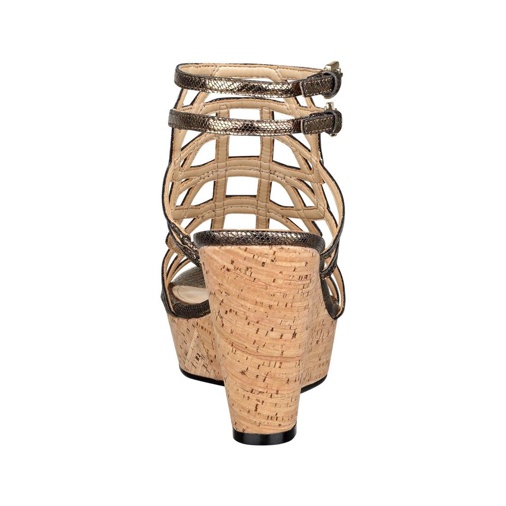 Marc Fisher Women's Gabrielle2 Bronze/Mock Croc Caged Wedge Sandal