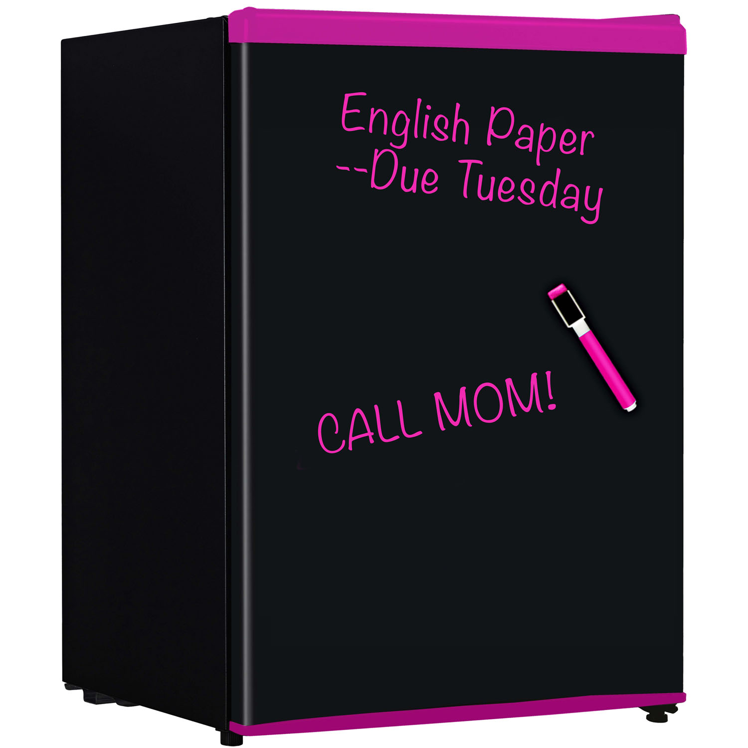 Keystone 2.4 Cu. Ft. Compact Refrigerator with Wipe-Off Board Front - Black with Pink Trim - KSTRC24CBP