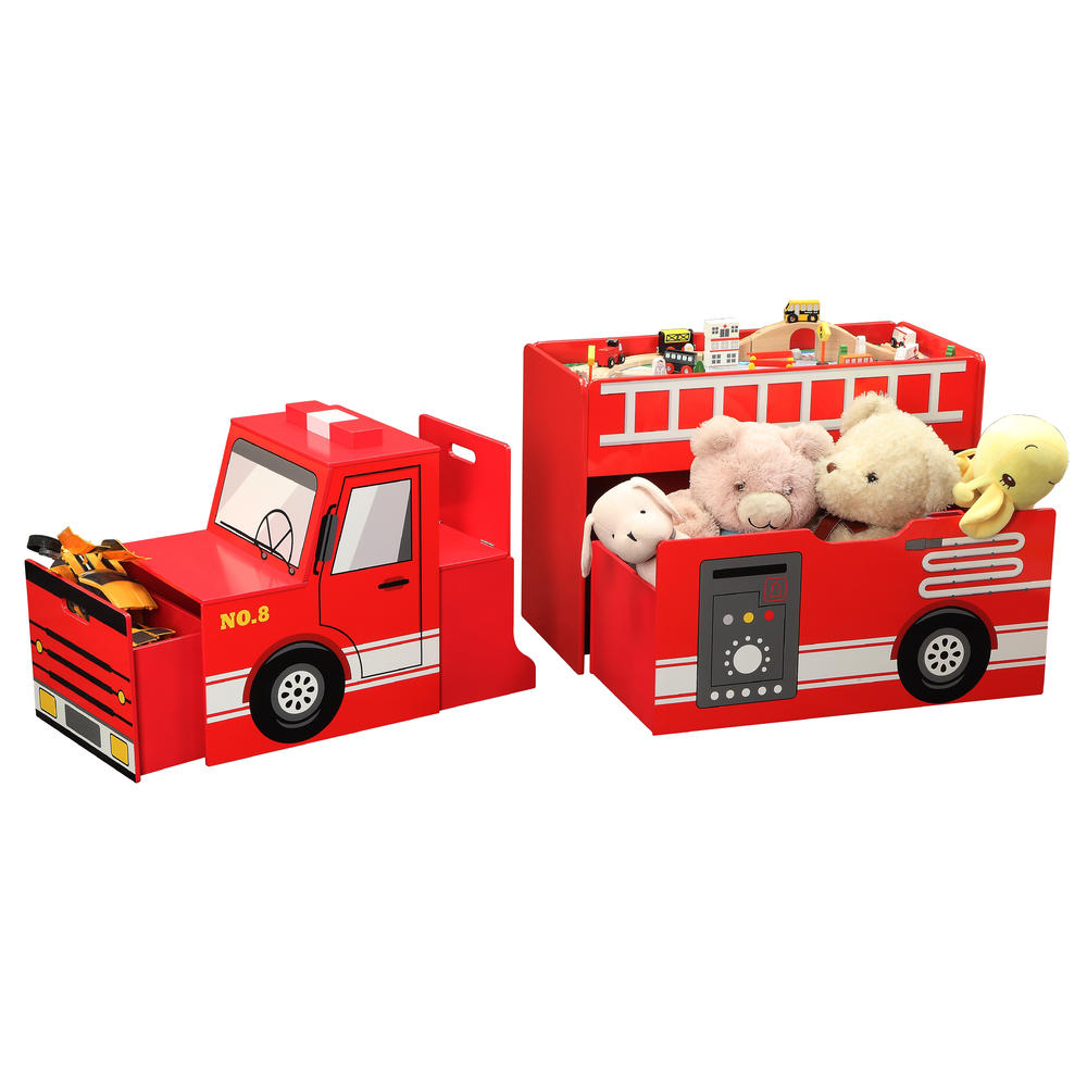 Wood Fire Engine Toy Box