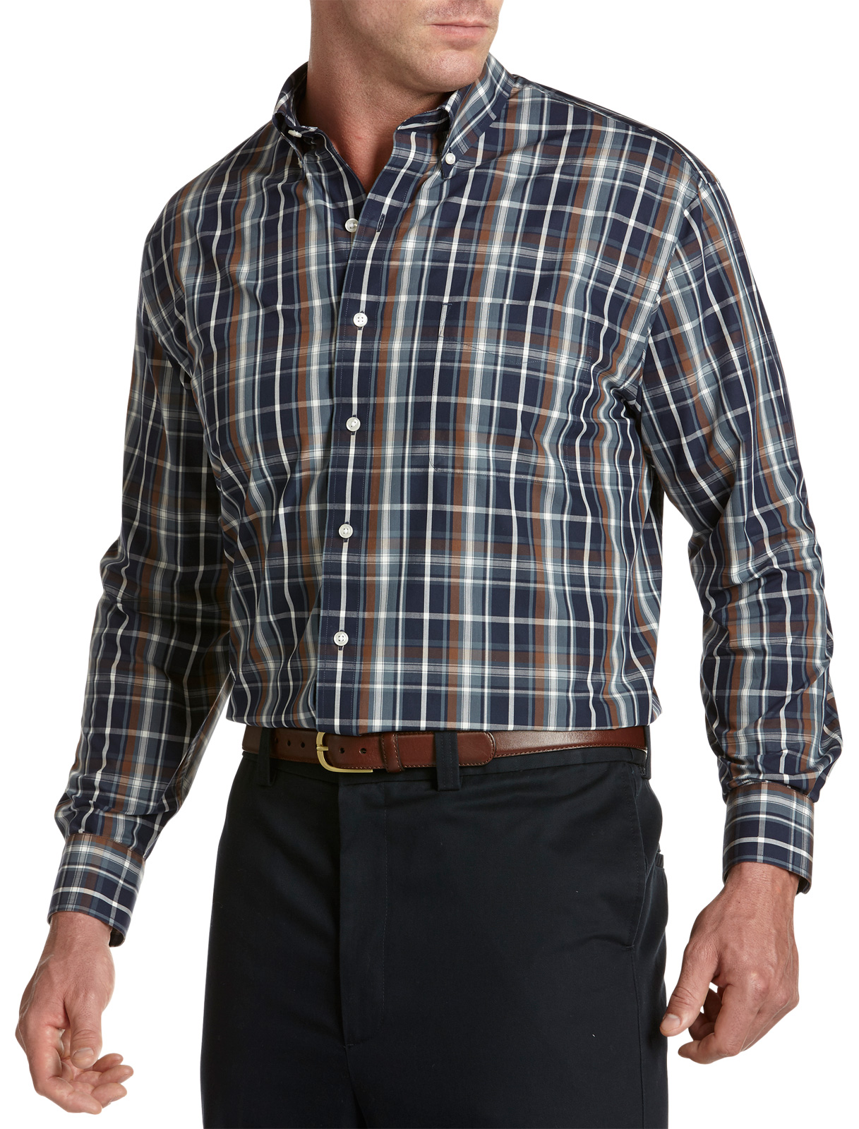 Oak Hill Men's Big and Tall Cool &amp; Dry Medium Check Sport Shirt