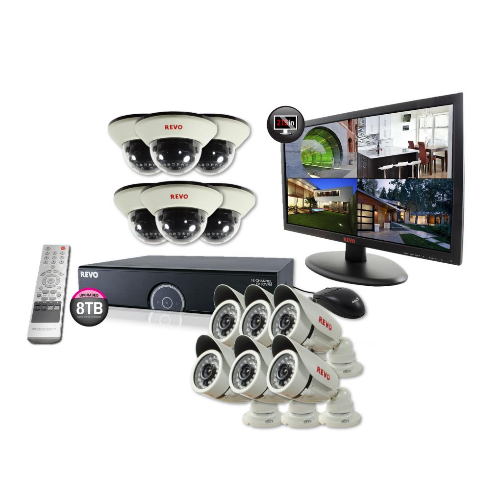 16 Ch. 8TB 960H DVR Surveillance System with 12 1200TVL 100 ft. Night Vision Cameras & 23" Monitor