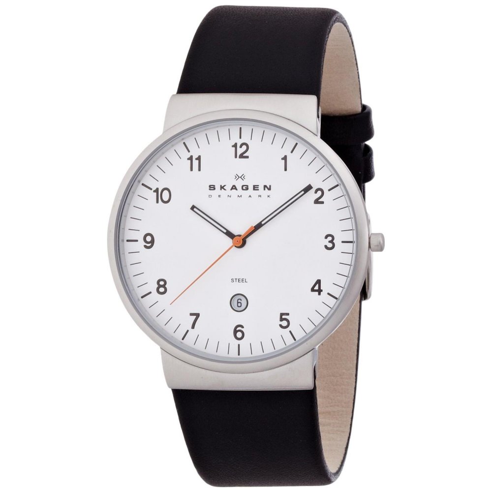 Unisex Silver Tone Leather Strap Watch