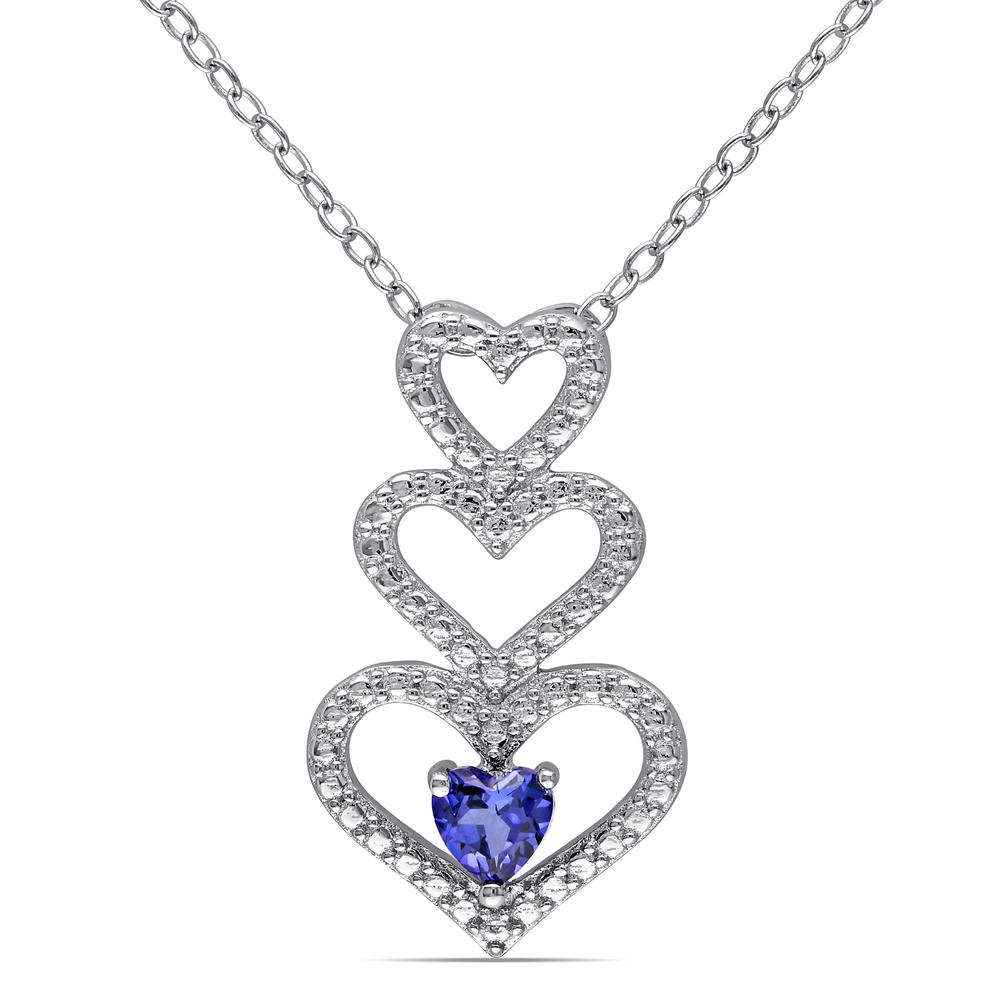 Sterling Silver 0.25 CTTW Created Blue Sapphire Heart Pendant