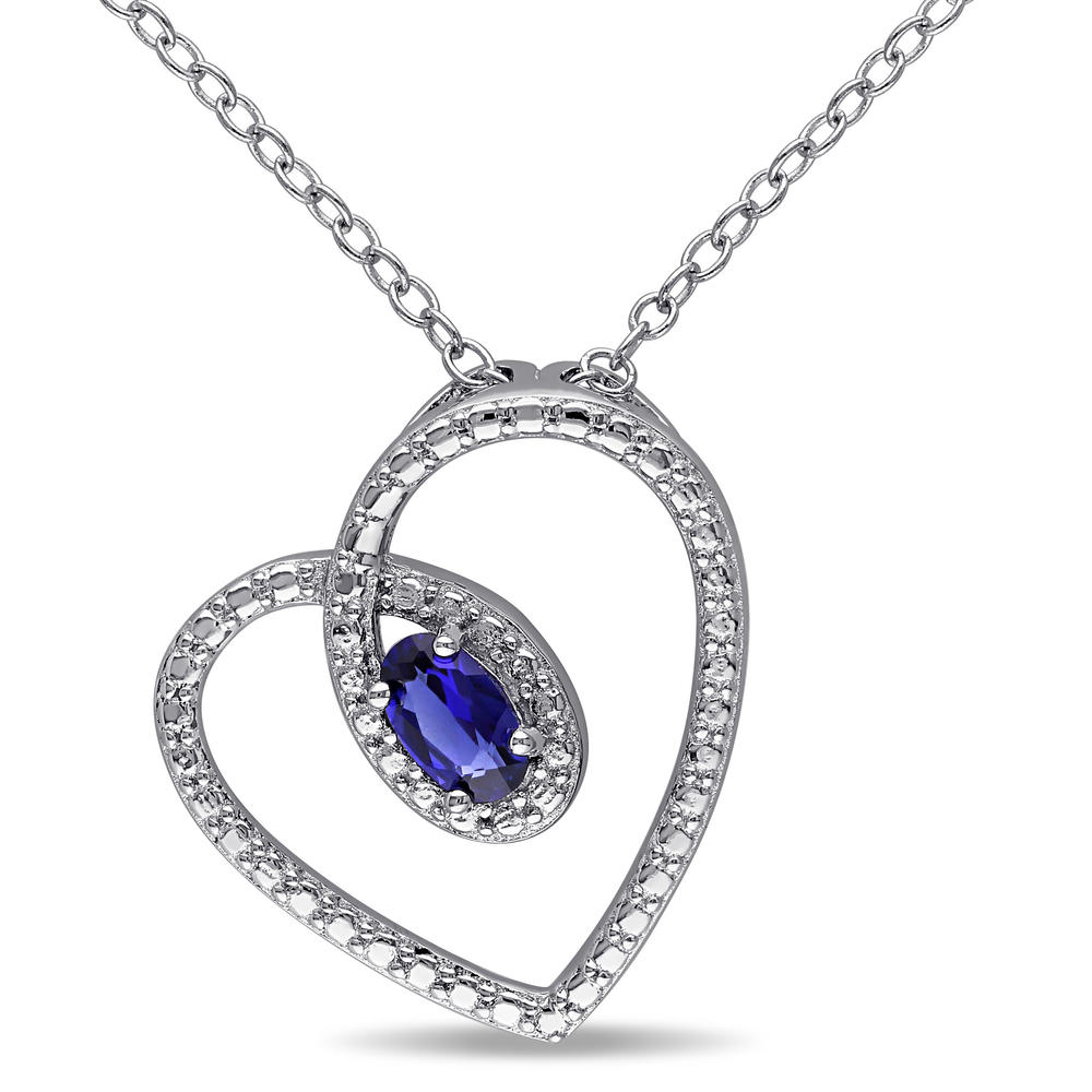 Sterling Silver 0.38 CTTW Created Blue Sapphire Heart Pendant