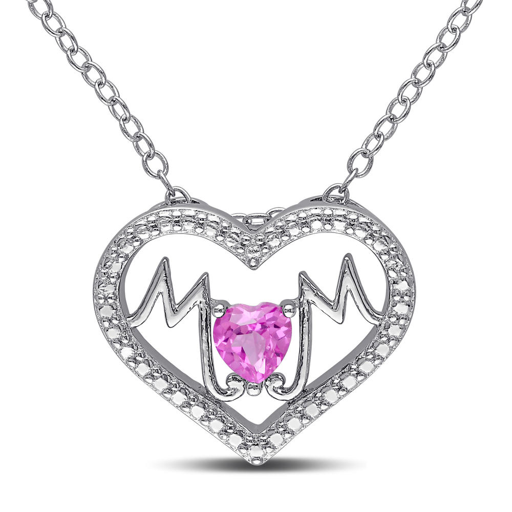 Sterling Silver 0.25 CTTW Created Pink Sapphire "Mom" Pendant