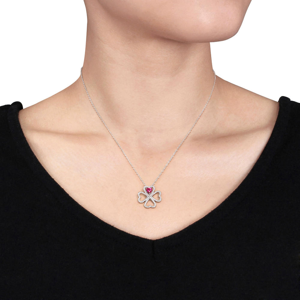 Sterling Silver 0.25 CTTW Created Ruby Flower Pendant