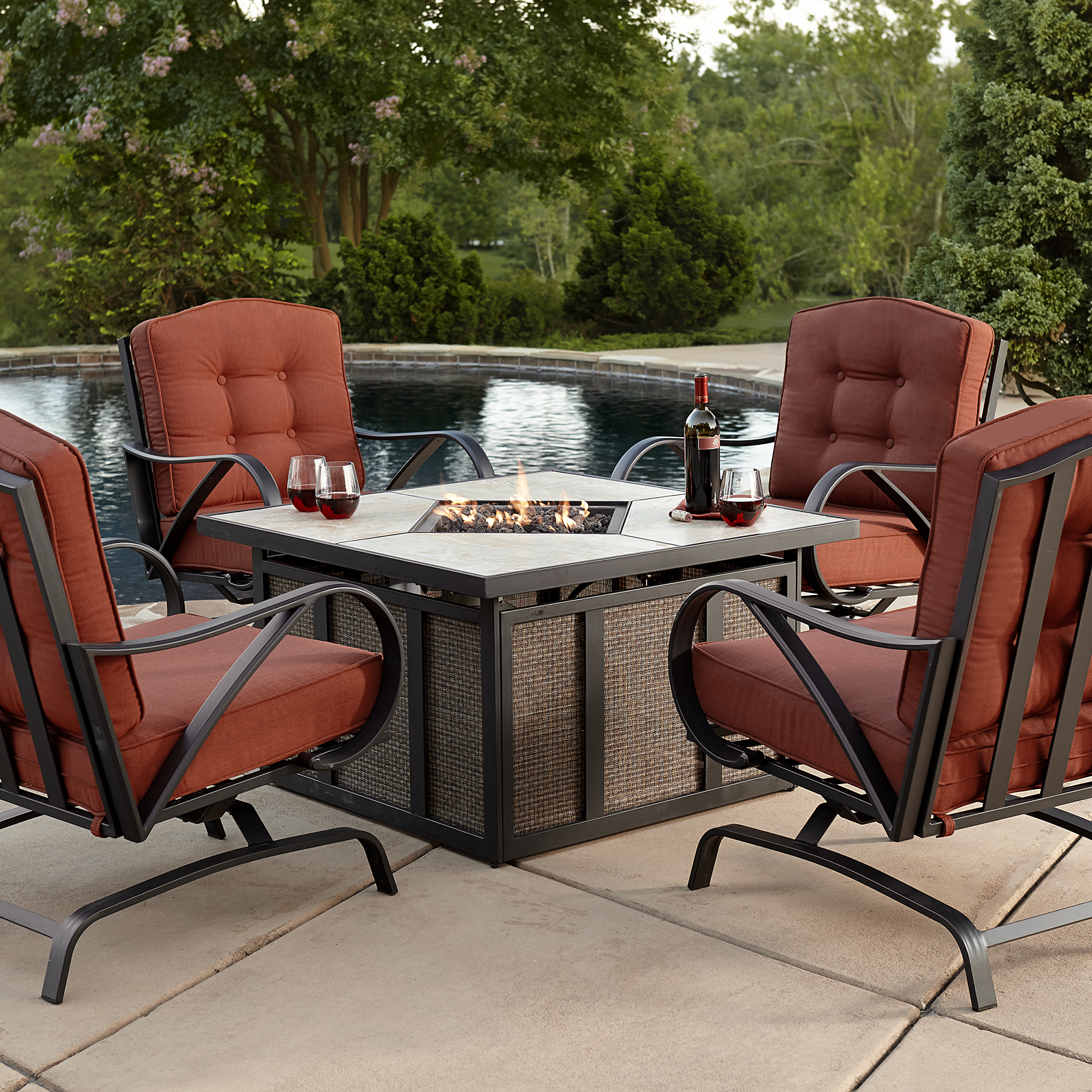 Grand Resort Oak Hill 5pc Cushion Firepit Chat Set | Shop ...