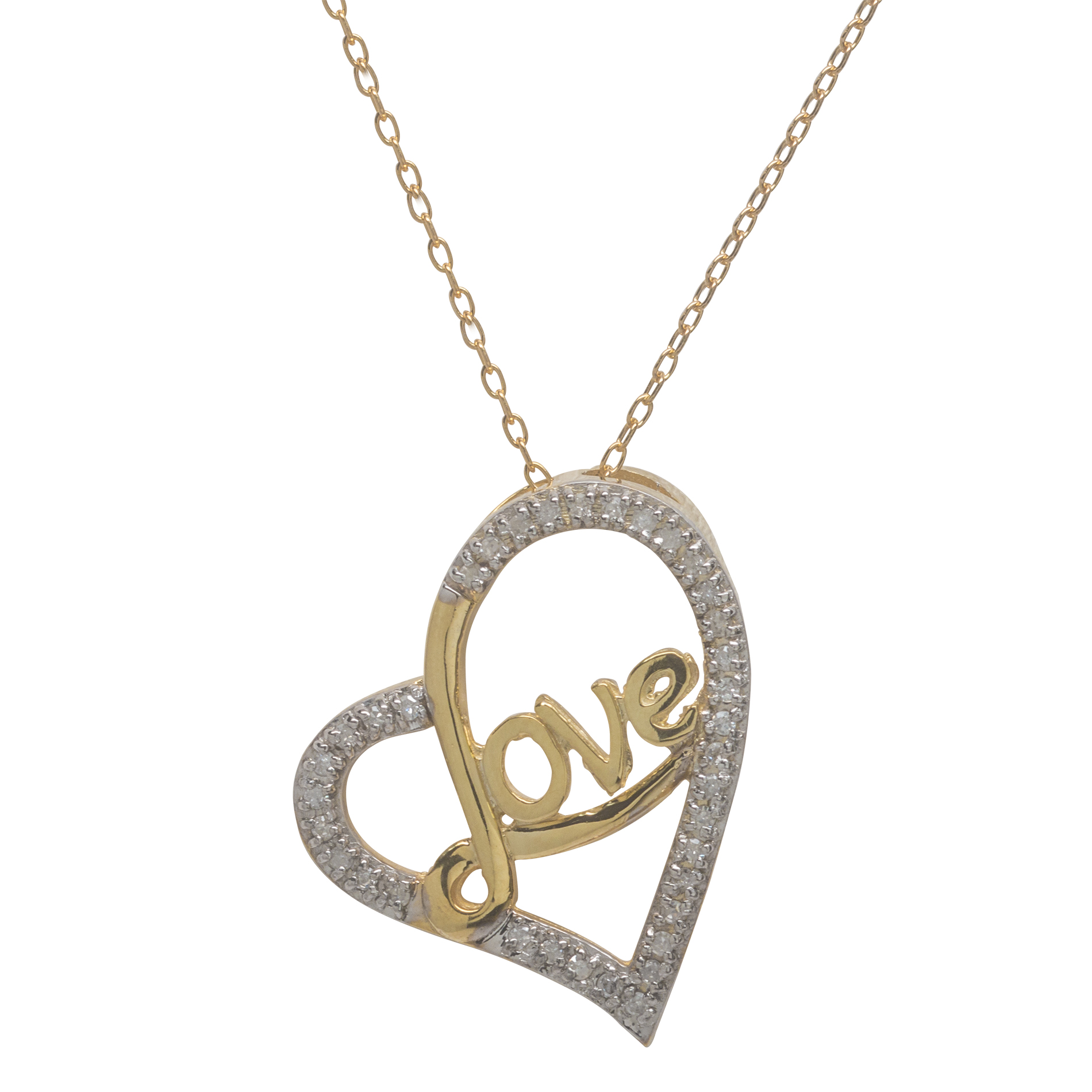1/4Cttw Diamond "Love" Heart Pendant Gold Over Silver