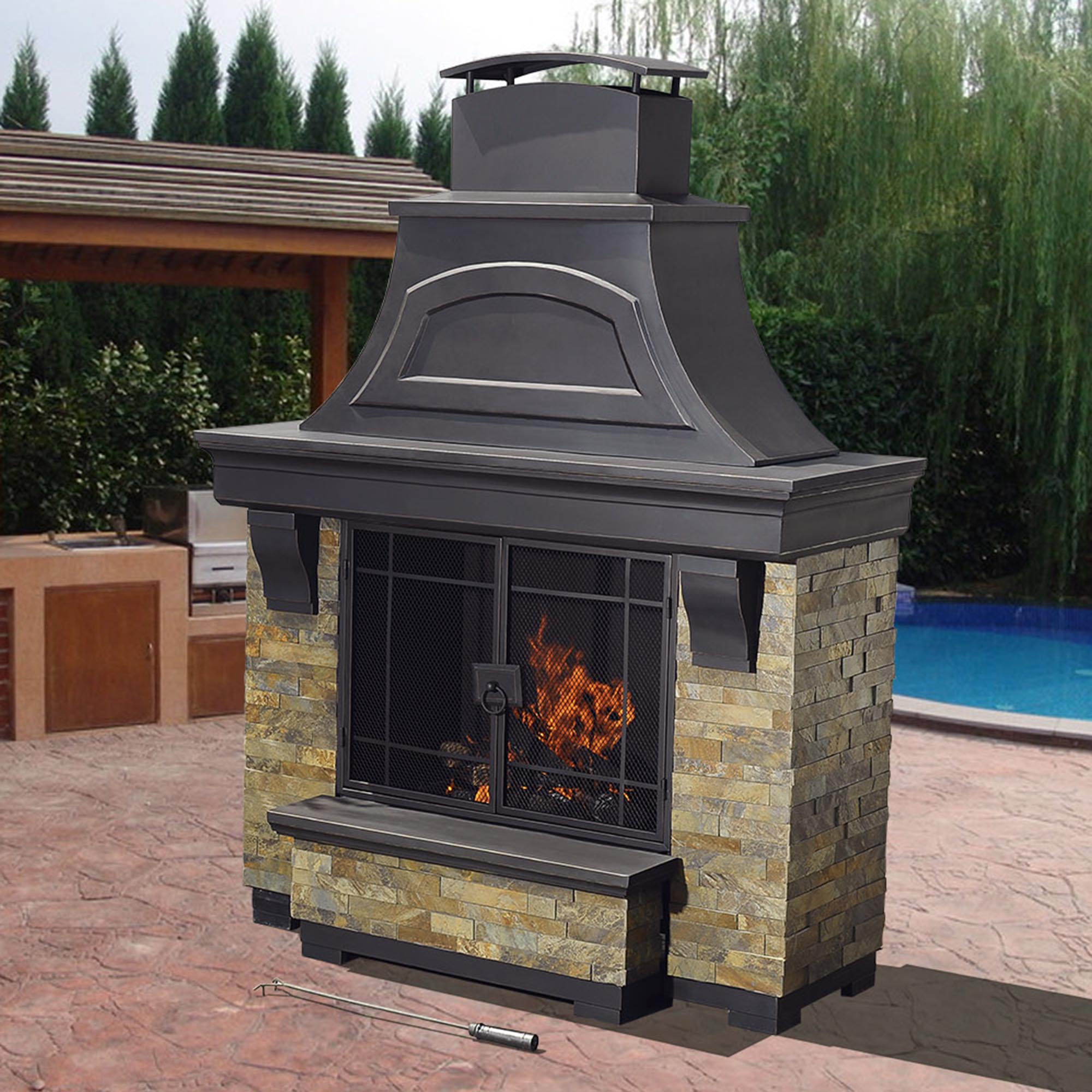Sunjoy Nutmeg Wood Burning Fireplace Outdoor Living
