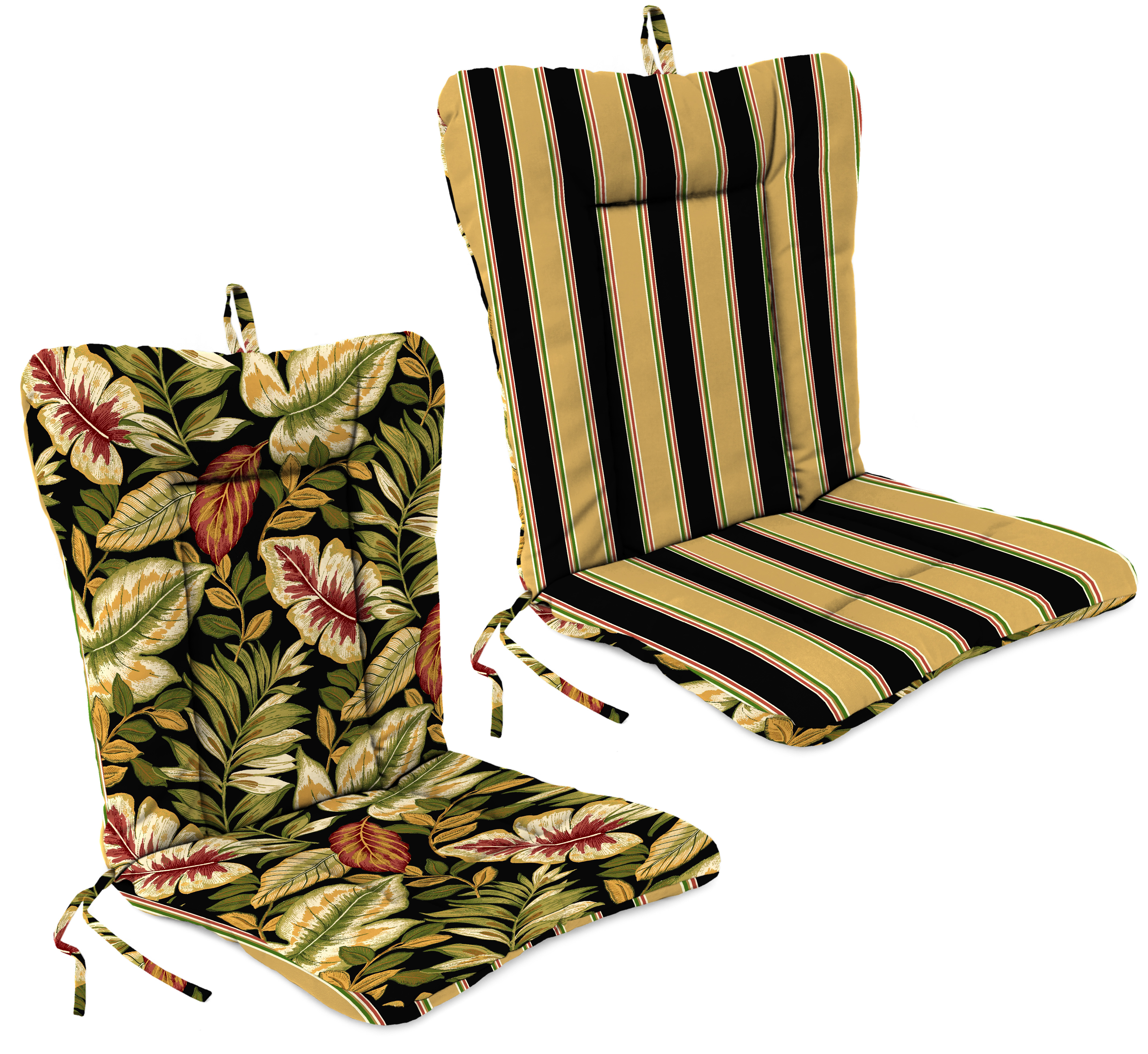 Dinalounge Patio Chair Cushion in Coach Stripe Black/Twilight Leaves Black