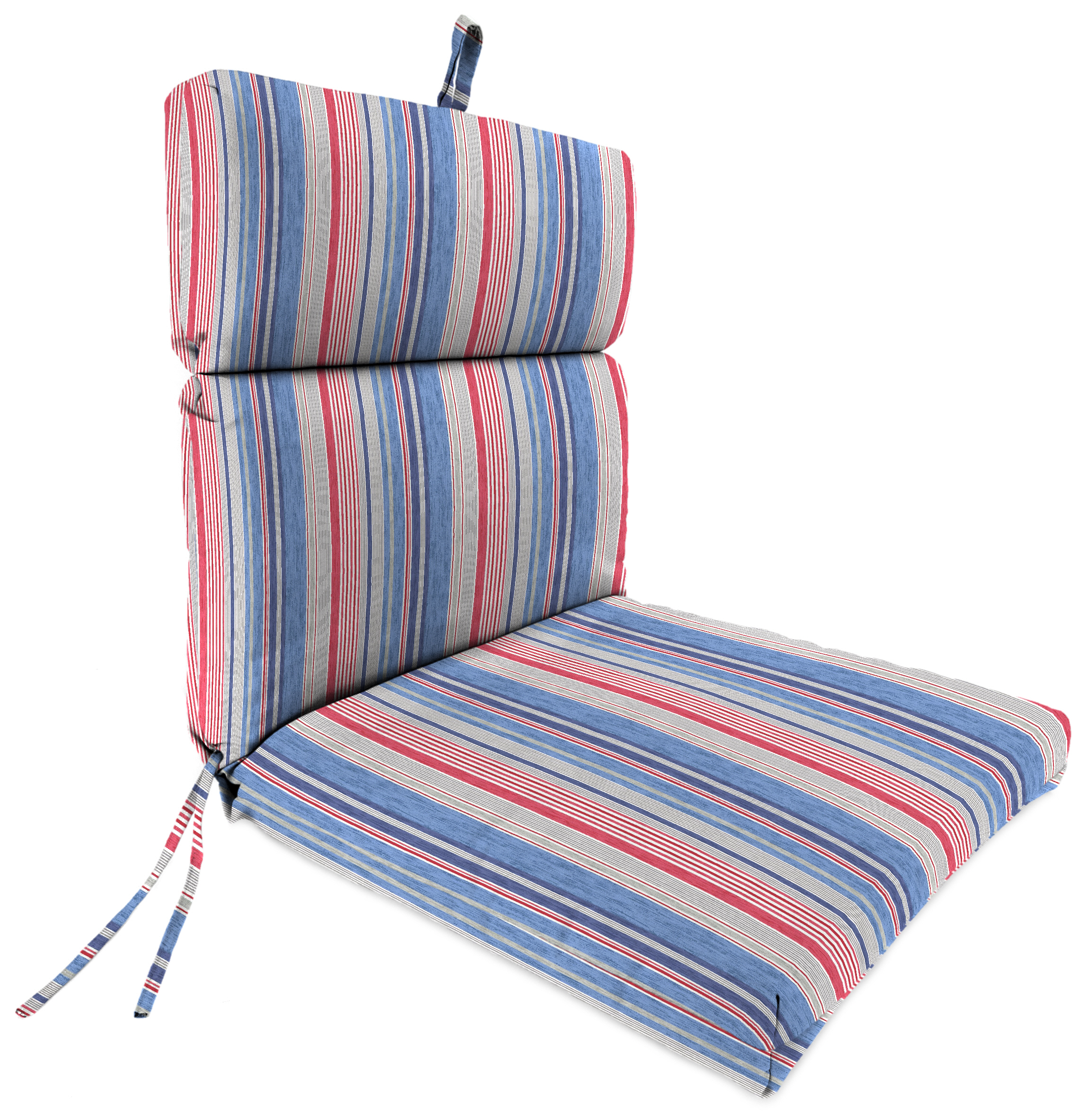 French Edge Patio Chair Cushion in The Right Stripe Blue Marine