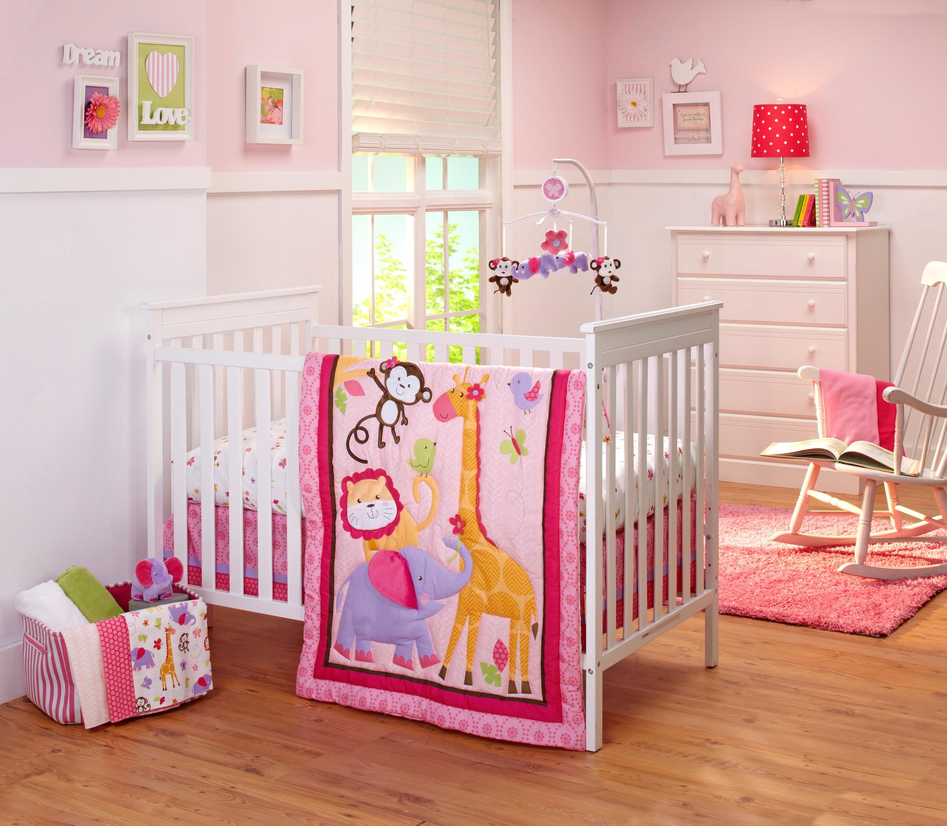 NoJo Infant Girl's 4-Piece Crib Bedding Set - Pink Jungle