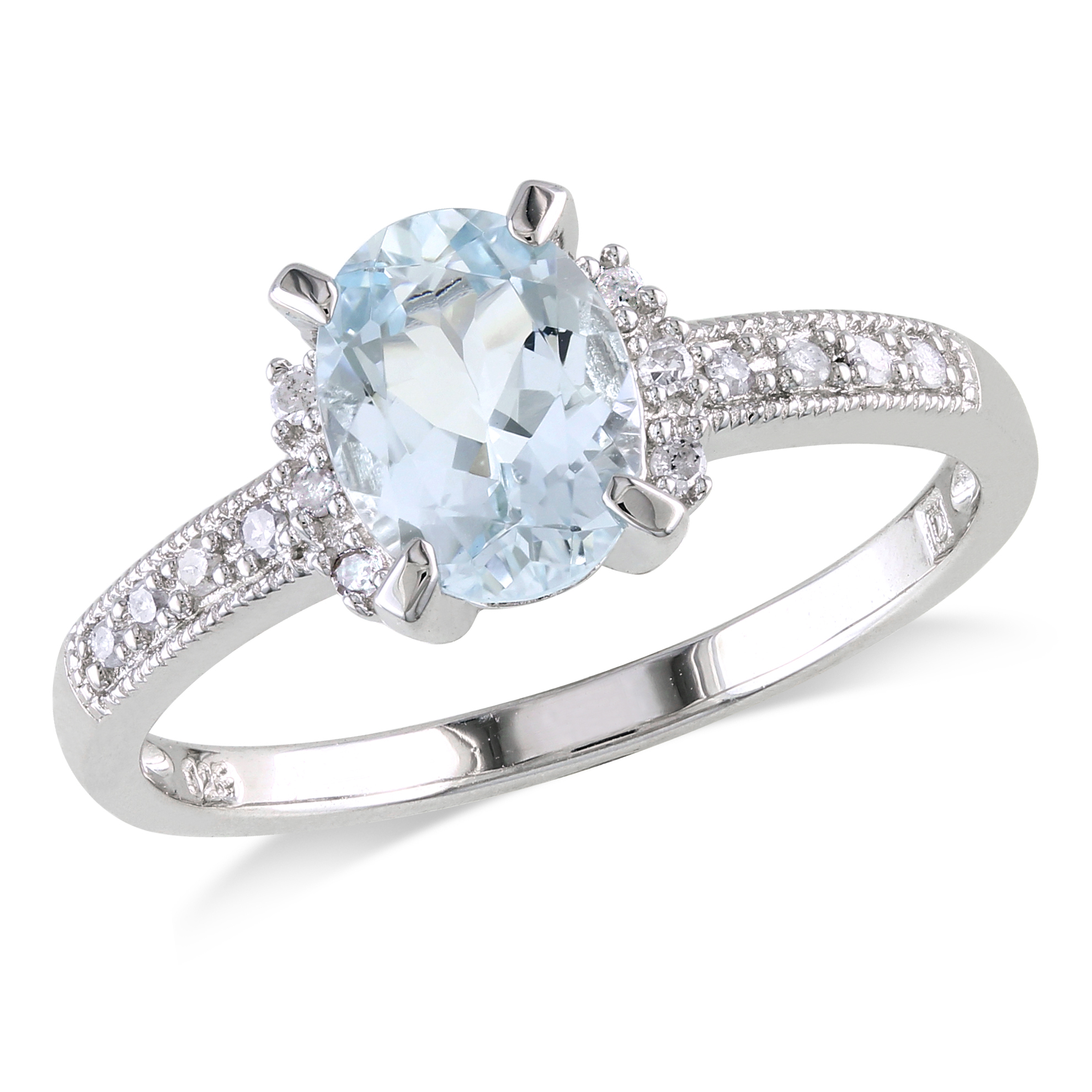 0.07 Carat T.W. Diamond and 1 Carat T.G.W. Aquamarine Fashion Ring in Sterling Silver GH I2;I3