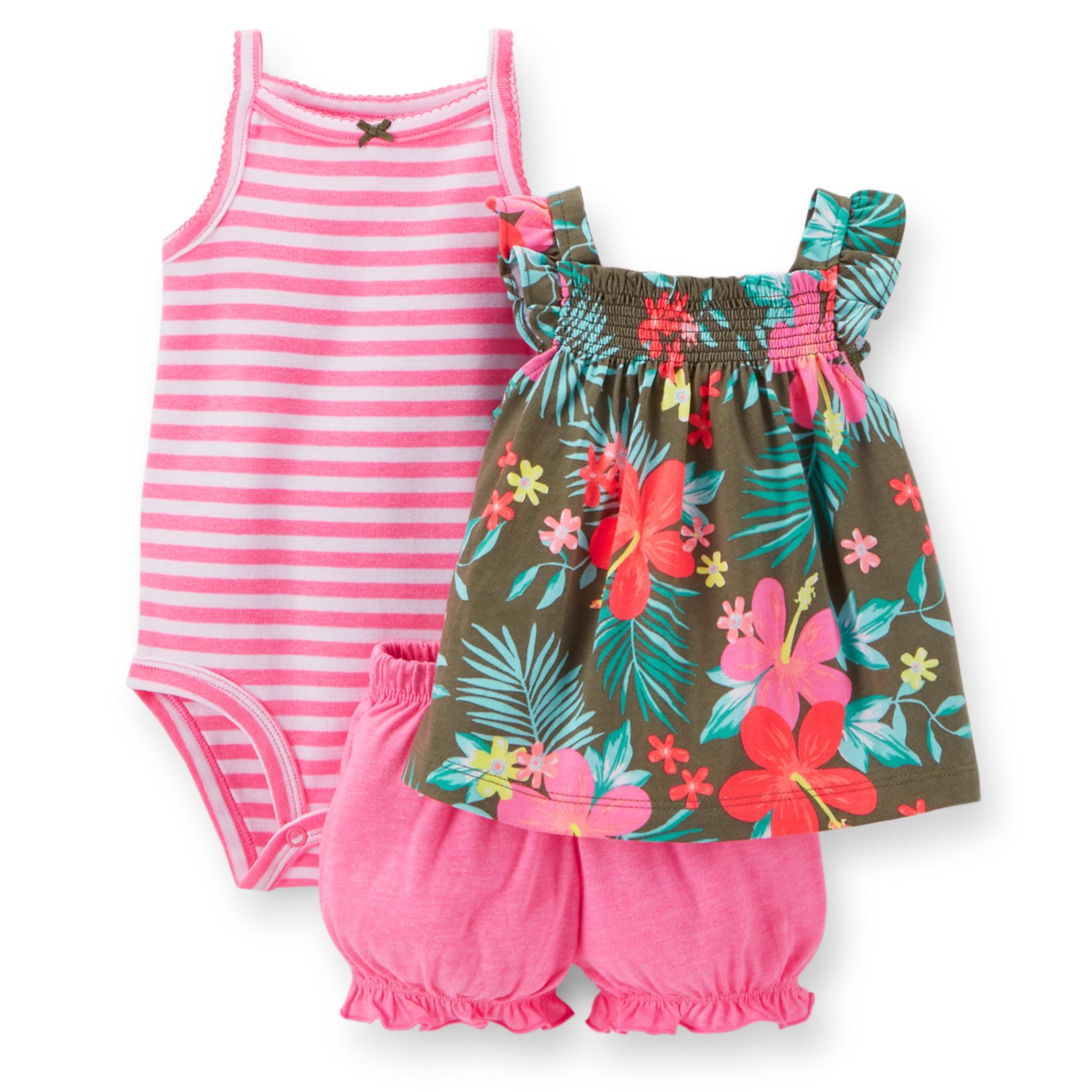 Carter's Newborn & Infant Girl's Bodysuit Top & Shorts Floral & Striped