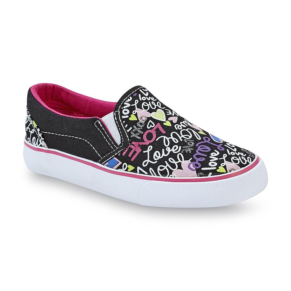 Girl's Molly Black/White/Pink Love Slip-On Sneaker