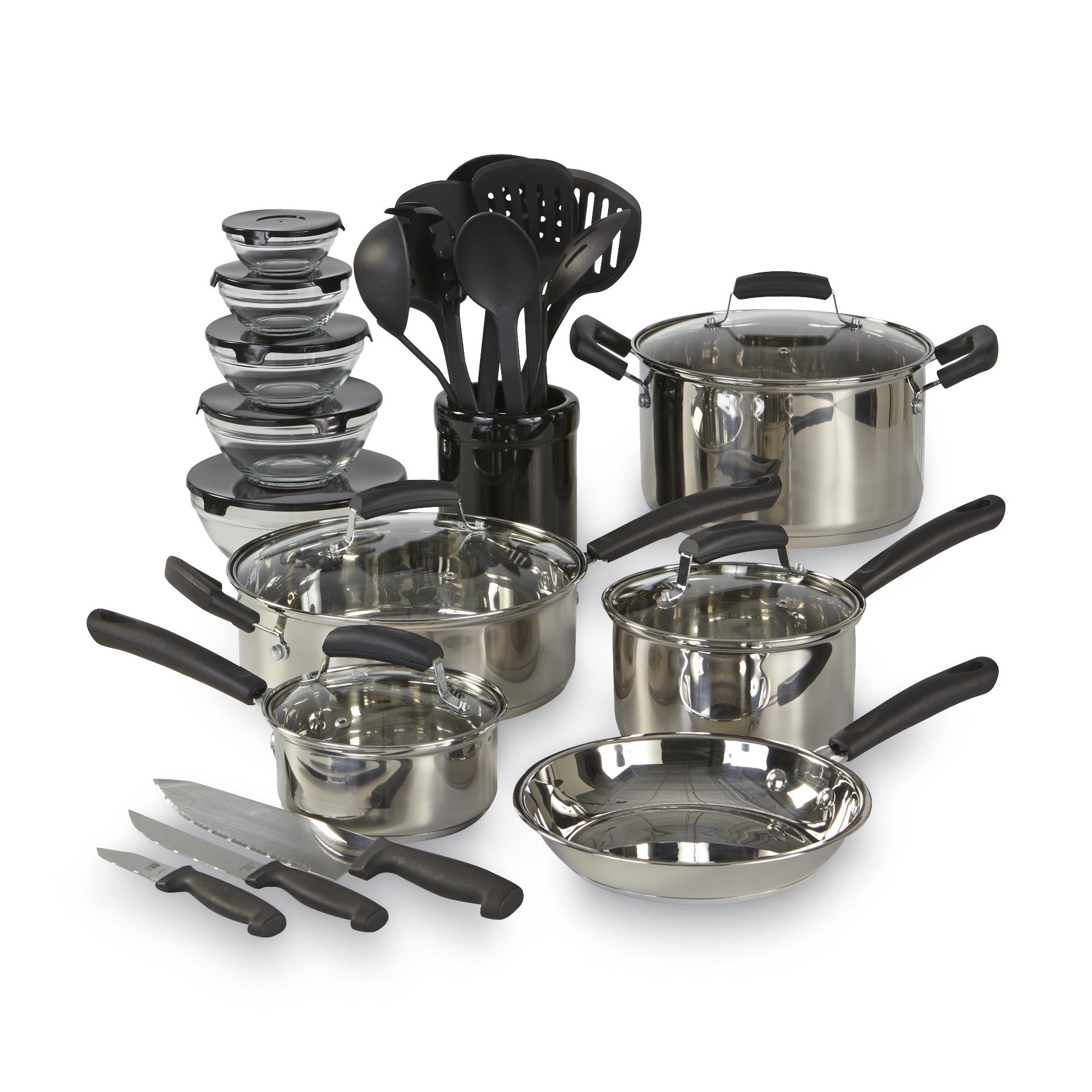 Essential Home TTUQ4855 25Piece Stainless Steel Mega Cookware Set