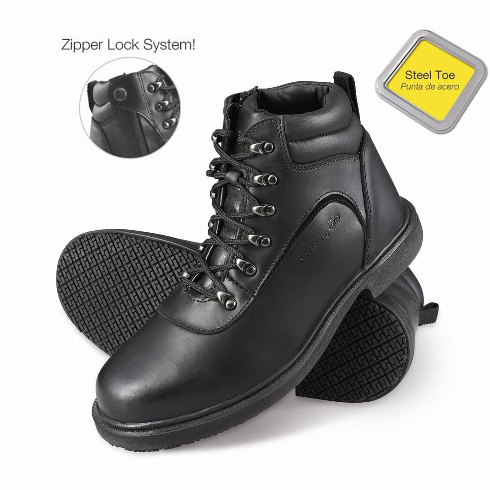 Men's Slip-Resistant Steel Toe Zipper Work Boots #7130 Black