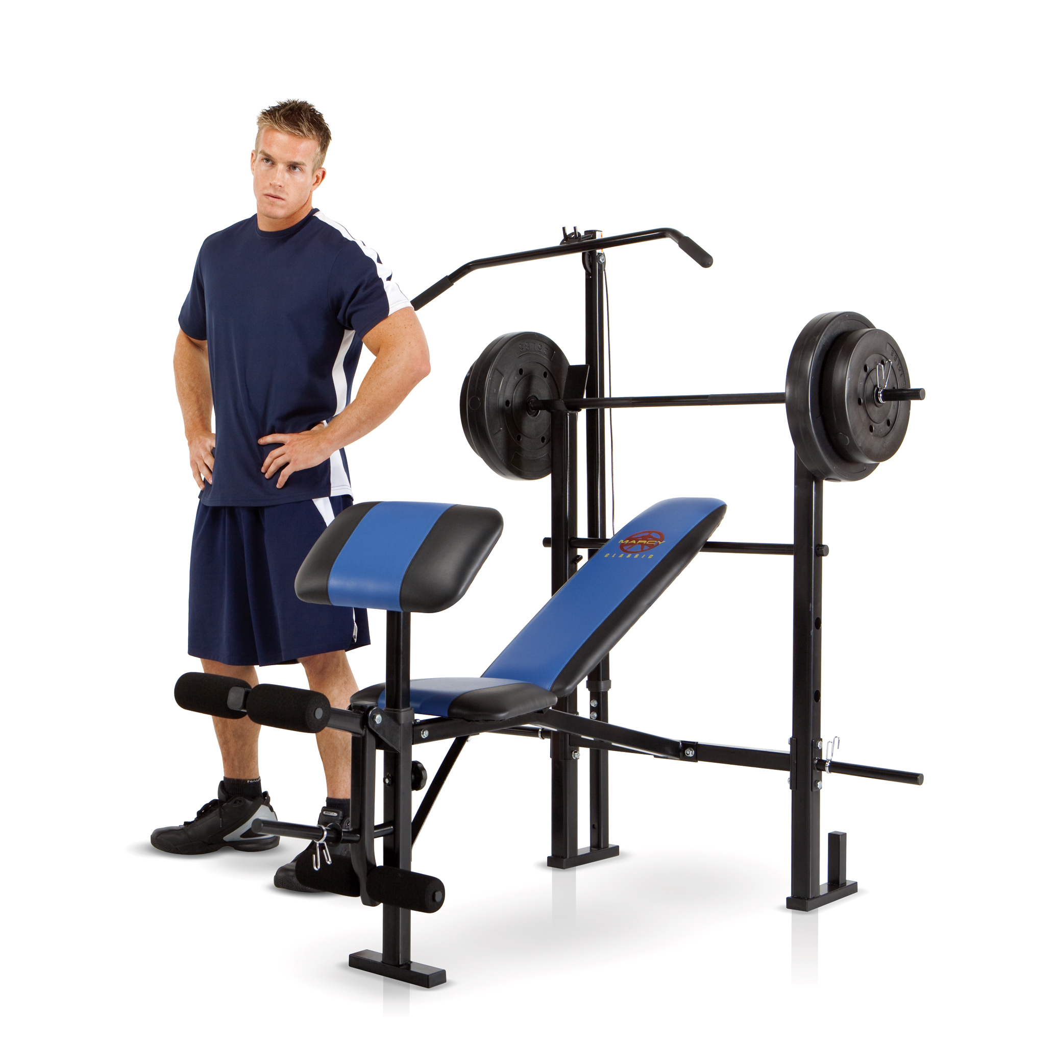 Marcy Standard Bench W Lat Bar 120 Lb Weight Set Fitness On