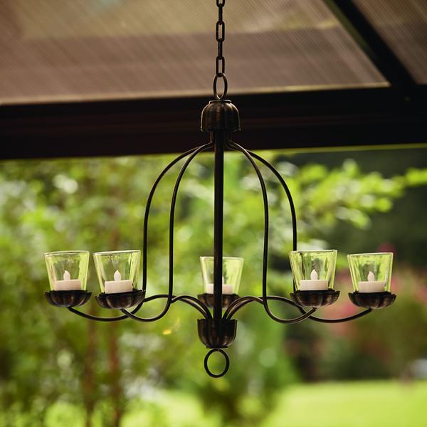 Backyard Patio Outdoor Living Unique 5 Candles Iron Votive Chandelier Indoor NEW eBay