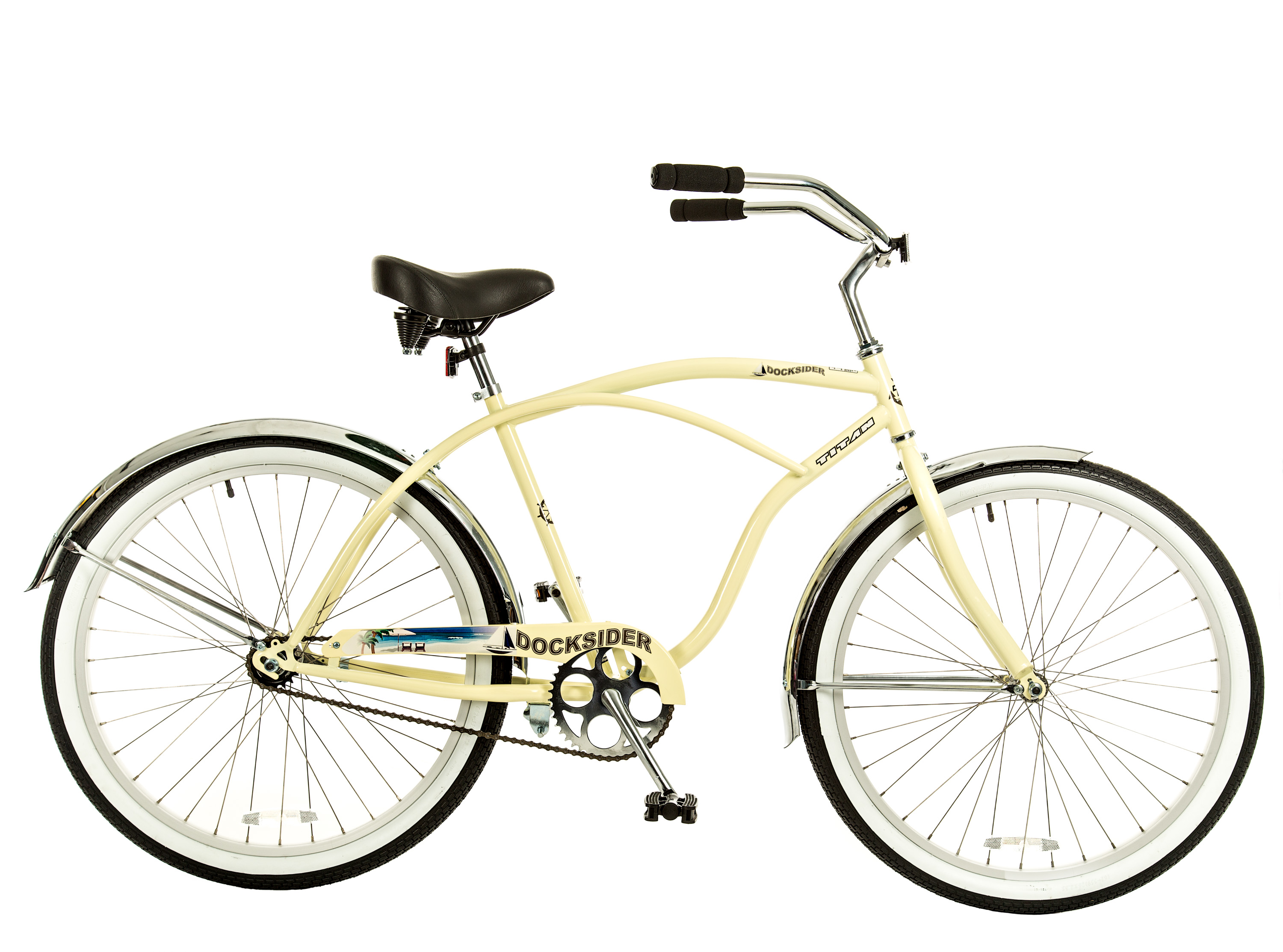 Titan Docksider Single Speed Men's Beach Cruiser Bicycle, 26-Inch Wheels, 18-Inch Frame, Glossy Cream Color