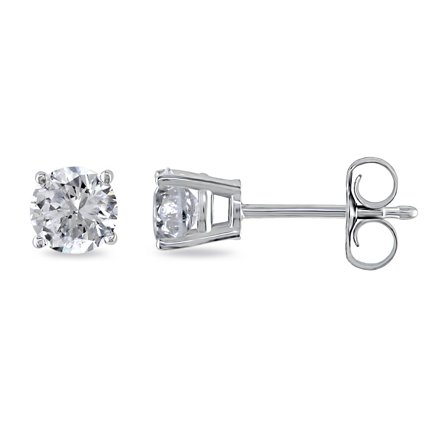 3/4 CT Solitaire Earrings Traditional-Basket Set in 14K White Gold (H-I I2-I3)