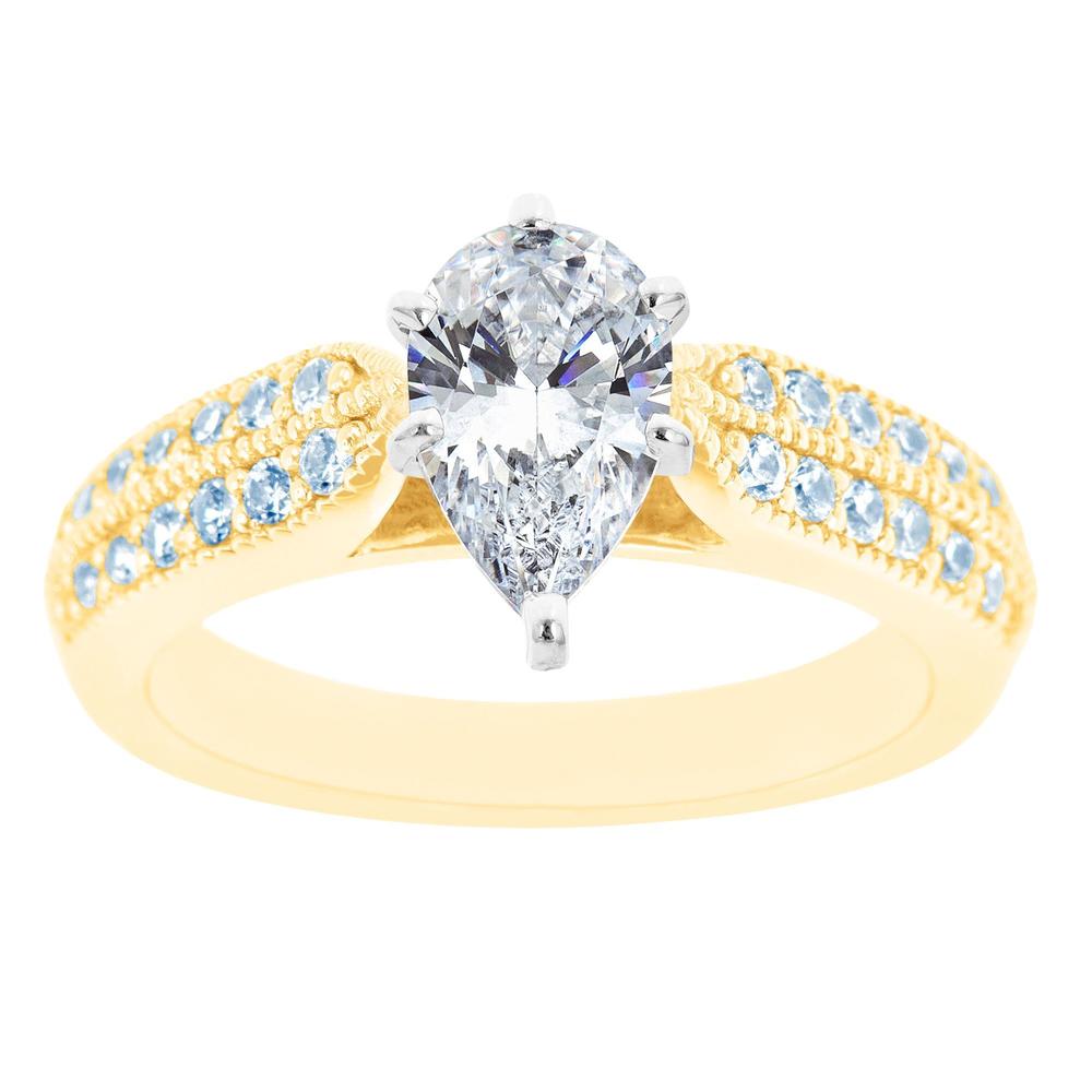 14K Two Tone Milgrain Double Row Pear Shaped Diamond Engagement Ring