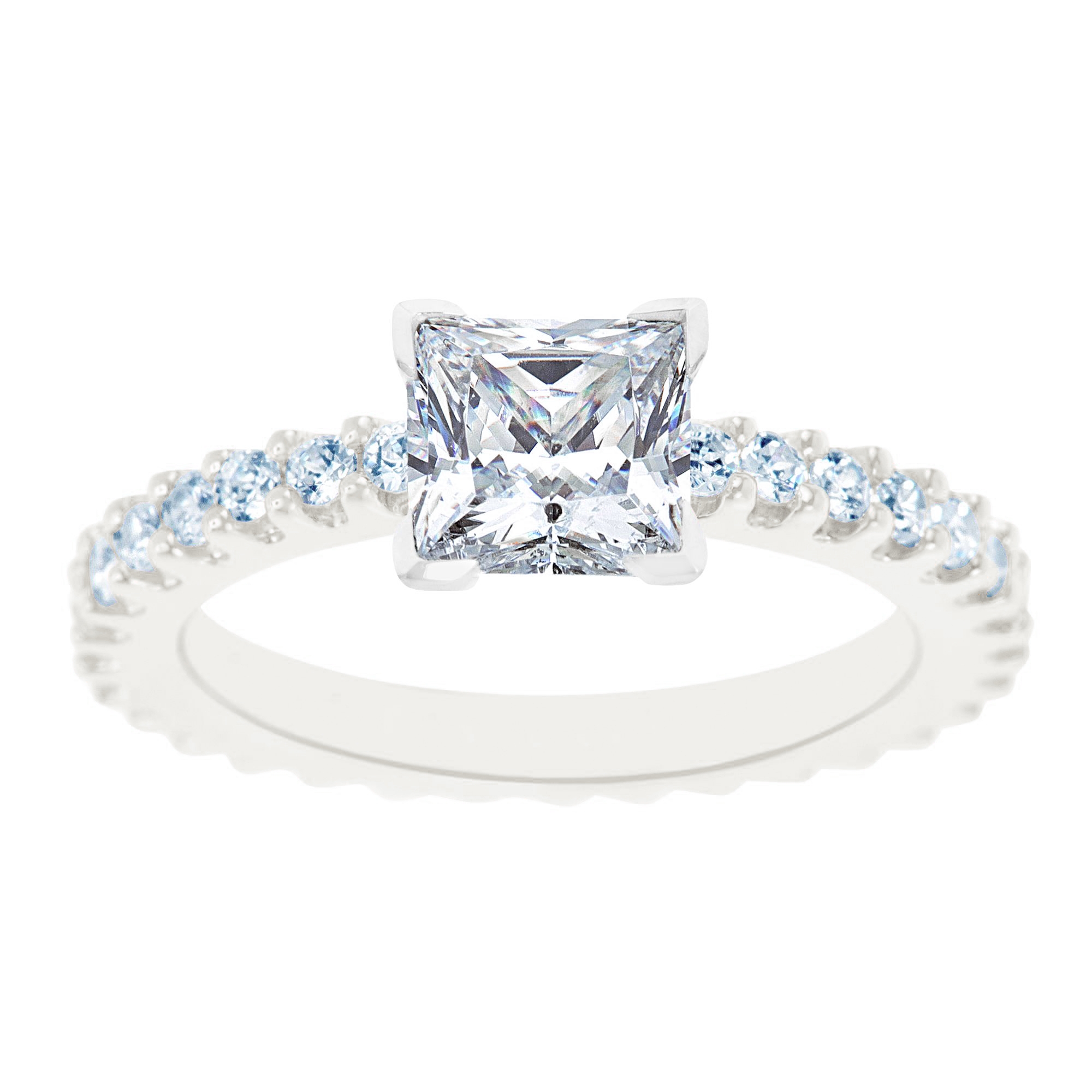 14K White Gold Eternity Style Princess Cut Diamond Engagement Ring