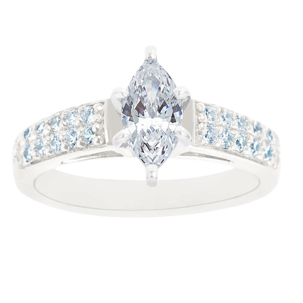 14K White Gold Double Row Cathedral Marquise Diamond Engagement Ring