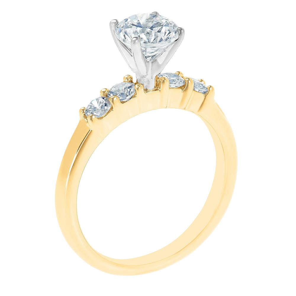 14K Two Tone Five Stone Round Diamond Engagement Ring