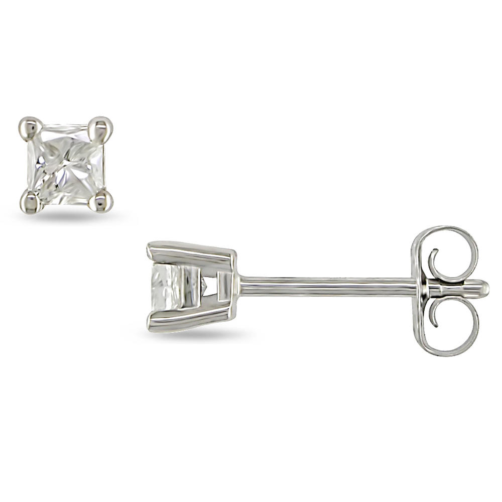 1/4 CT Solitaire Princess Cut Screw Back Earrings 14K White Gold  (H-I I1 )