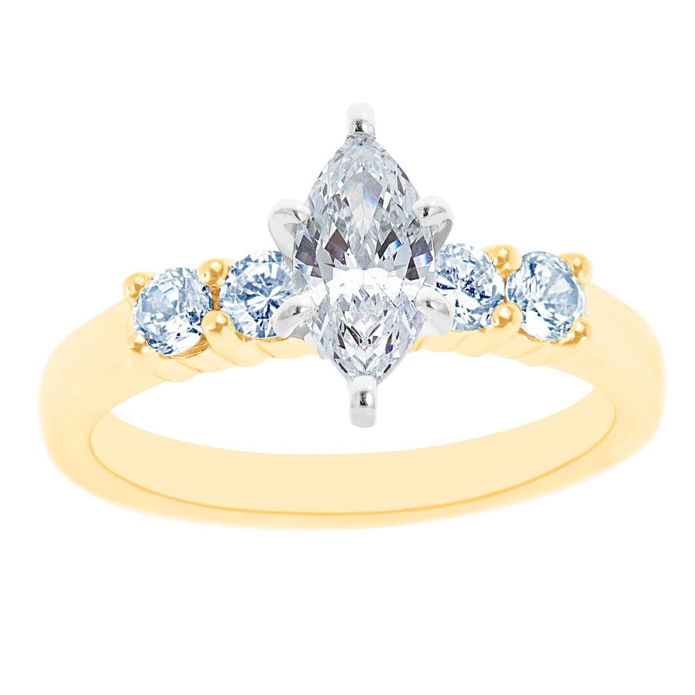 14K Two Tone Five Stone Marquise Diamond Engagement Ring