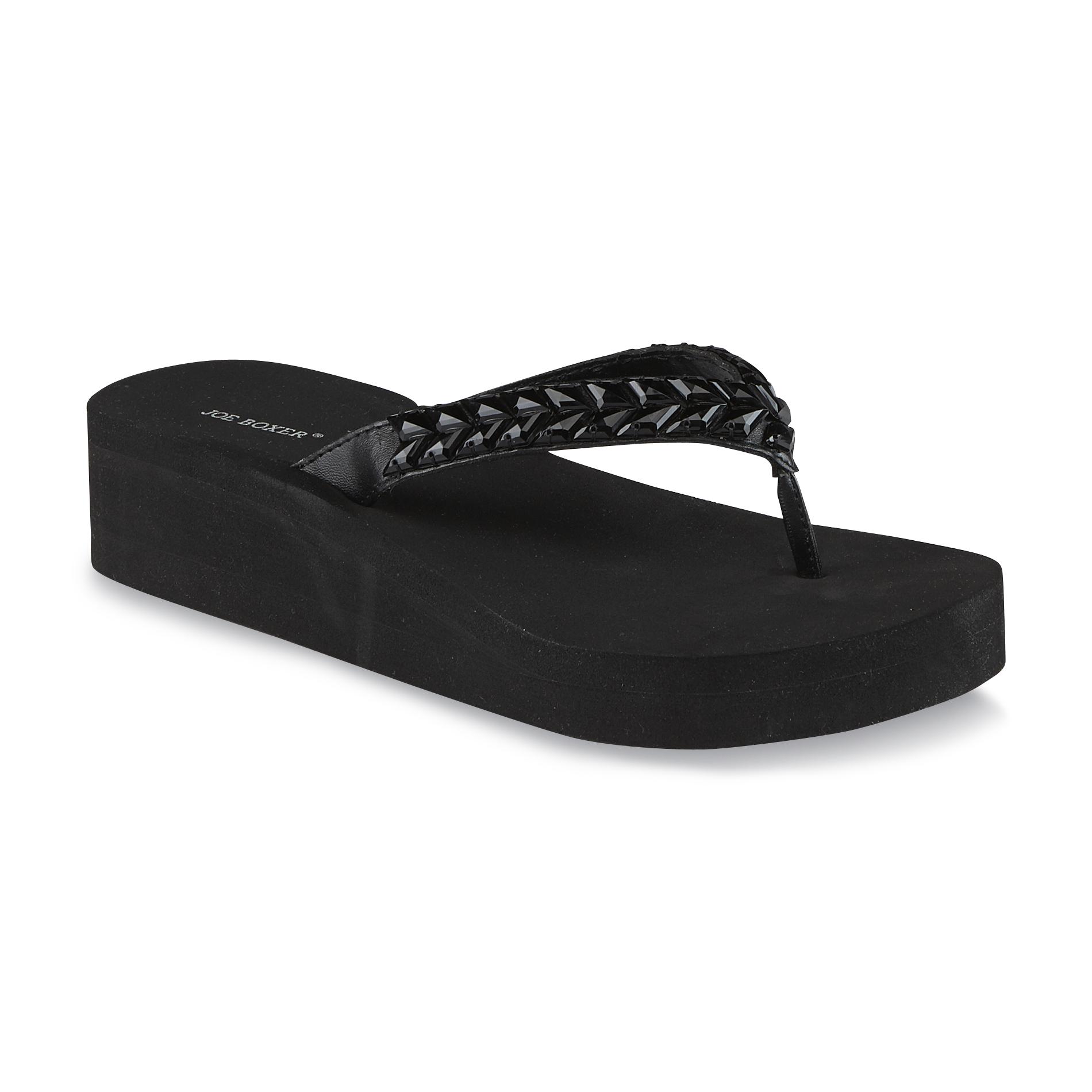 Joe Boxer Women's Maple Black Embellished Platform FlipFlop Shop