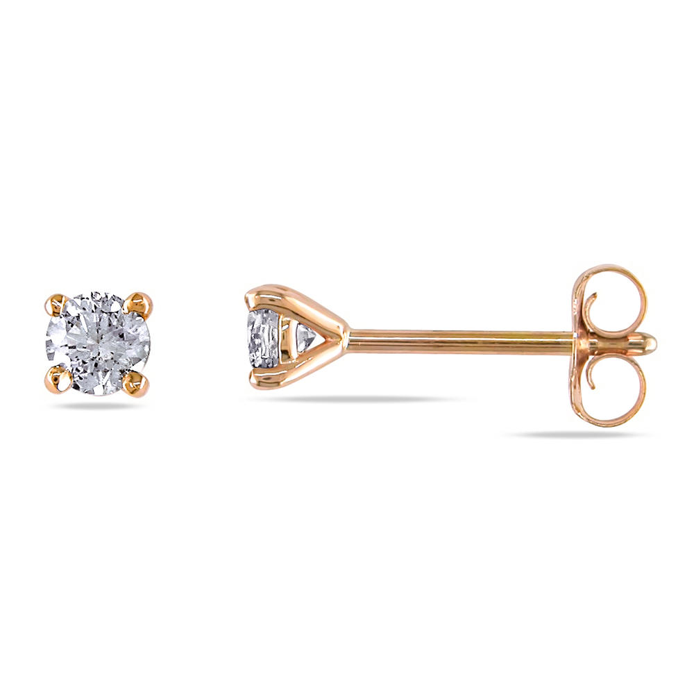 1/2 CT  Martini Style 4-Prong Solitaire Earrings Set in 14k Pink Gold (HI I1-I2)