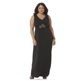 Jaclyn Smith Women's Plus Sleeveless Embellished Maxi Dress