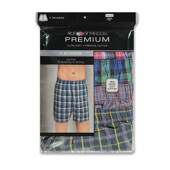Fruit of the Loom Men’s 4 Pack Premium Cotton Woven Boxers