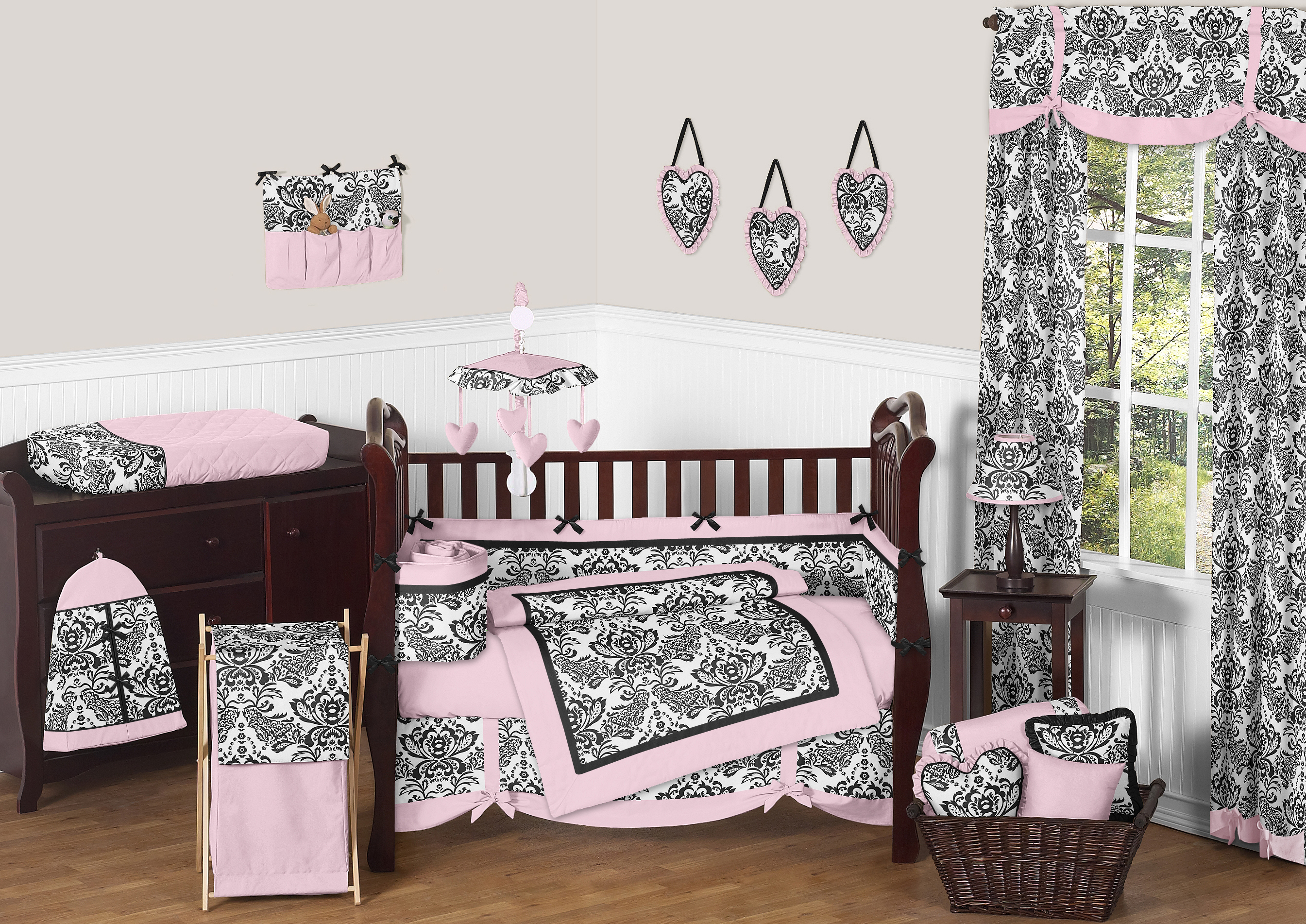 Upc 812305012967 Pink And Black Damask Sophia Girl 9pc Girl Bedding Crib Set By Sweet Jojo Design Upcitemdb Com