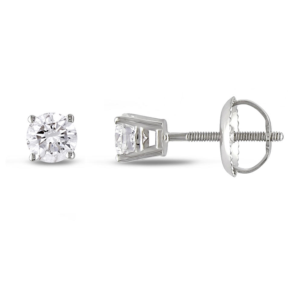 1/2 CT Solitaire Screw Back Earrings Set in 14K White Gold (H-I I1)