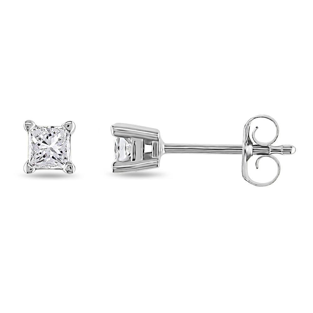 1/4 CT Princess Cut Solitaire Earrings Set in 14K White Gold  (H-I I1-I2)