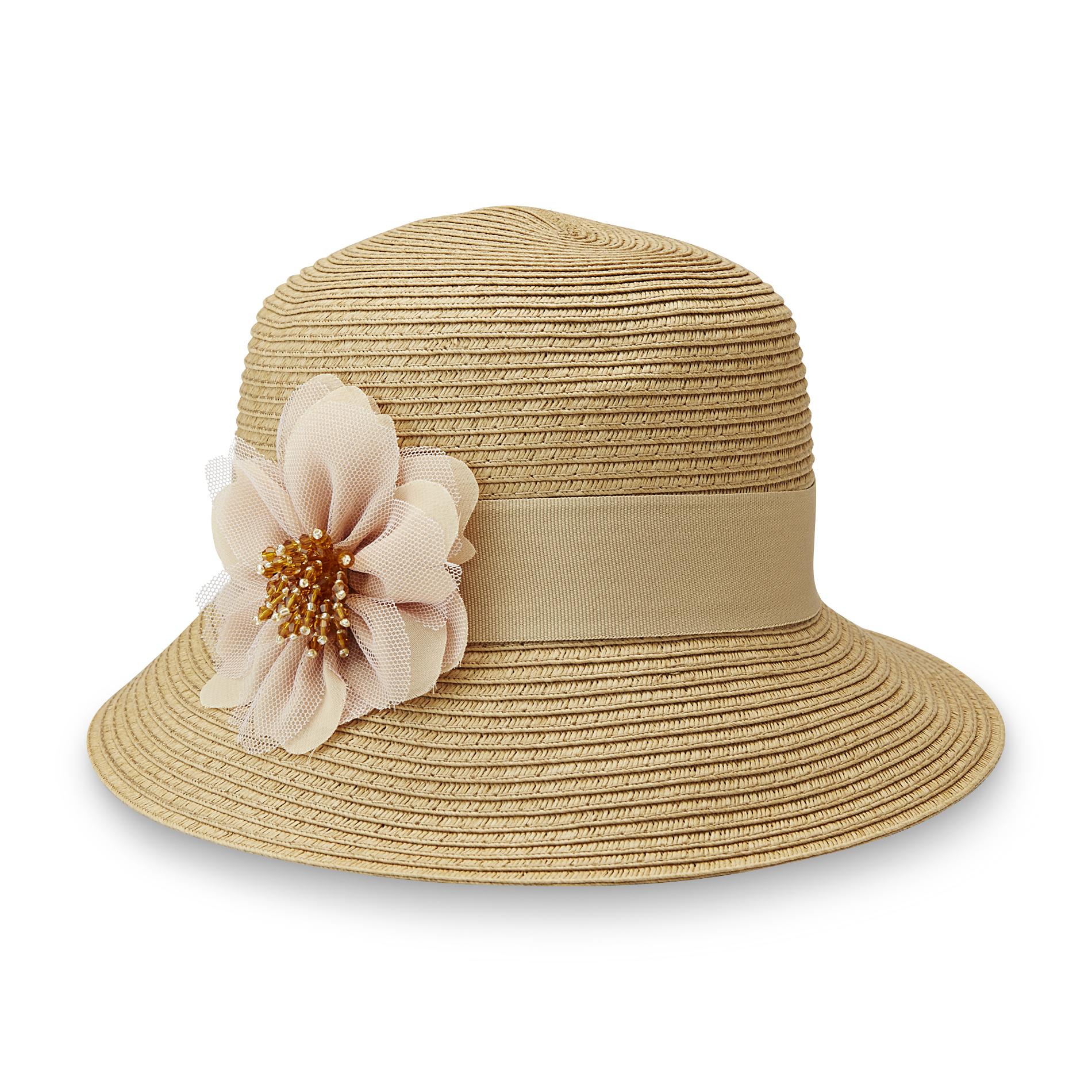 Women's Straw Cloche Hat - Flower