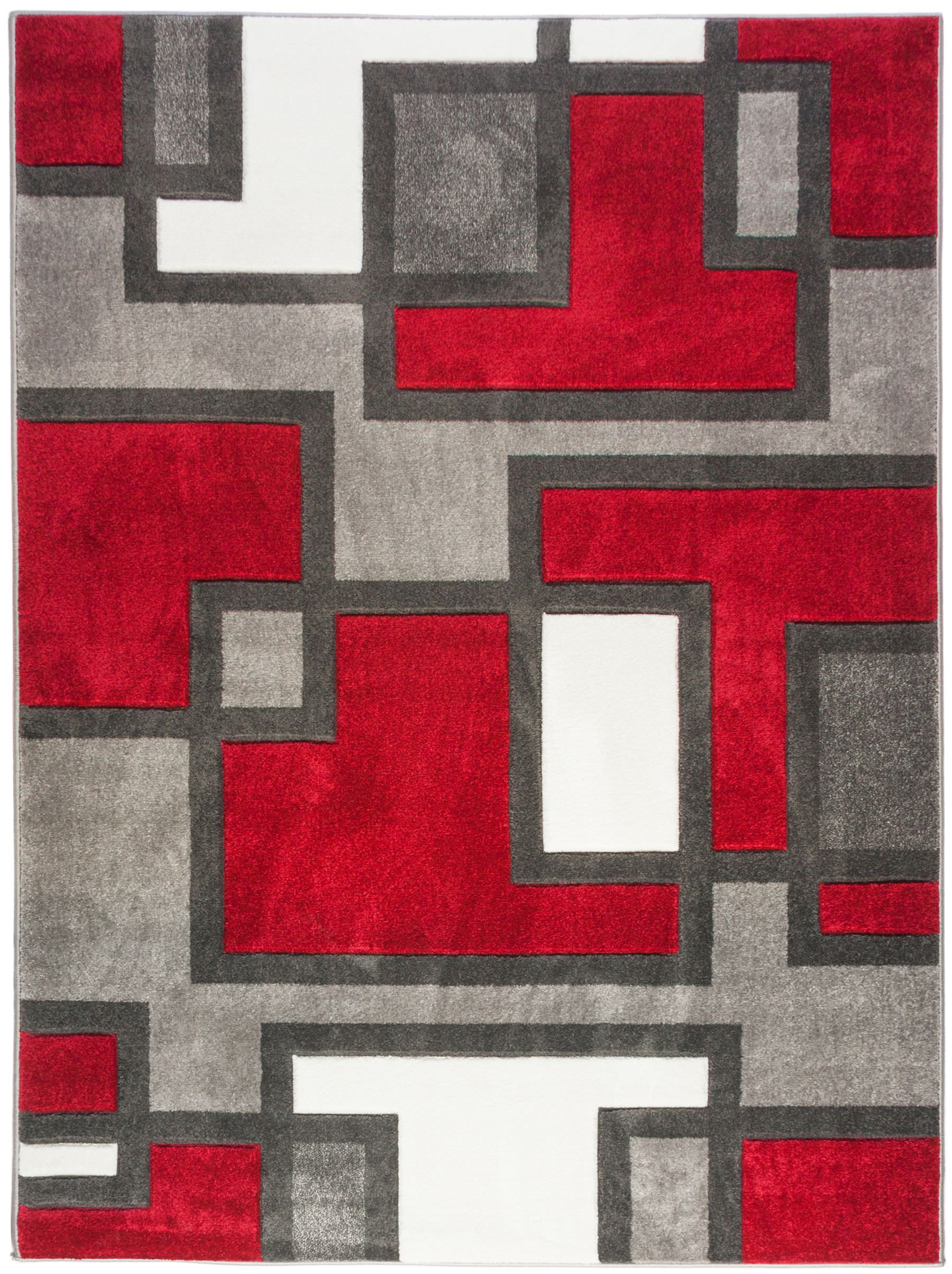 Well Woven Modern Ruby Imagination Squares Red Area Rug