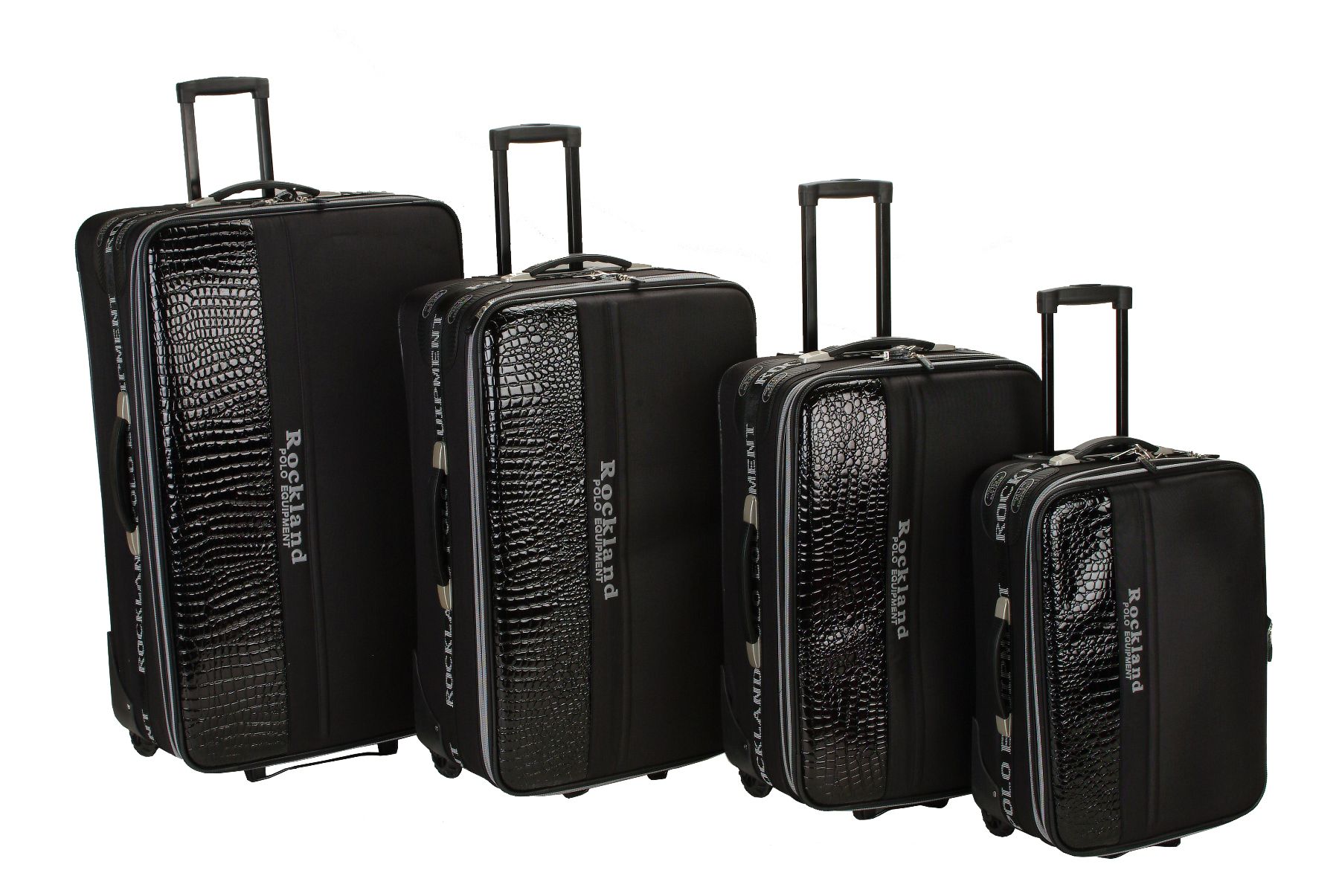 4 PIECE ROCKLAND POLO EQUIPMENT LUGGAGE SET WITH CROCODILE ACCENT