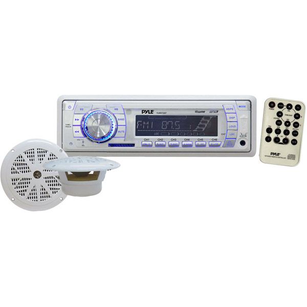 Pyle 200-Watt Marine Receiver with 6 1 2  Dual Speakers - PLMRKT33WT
